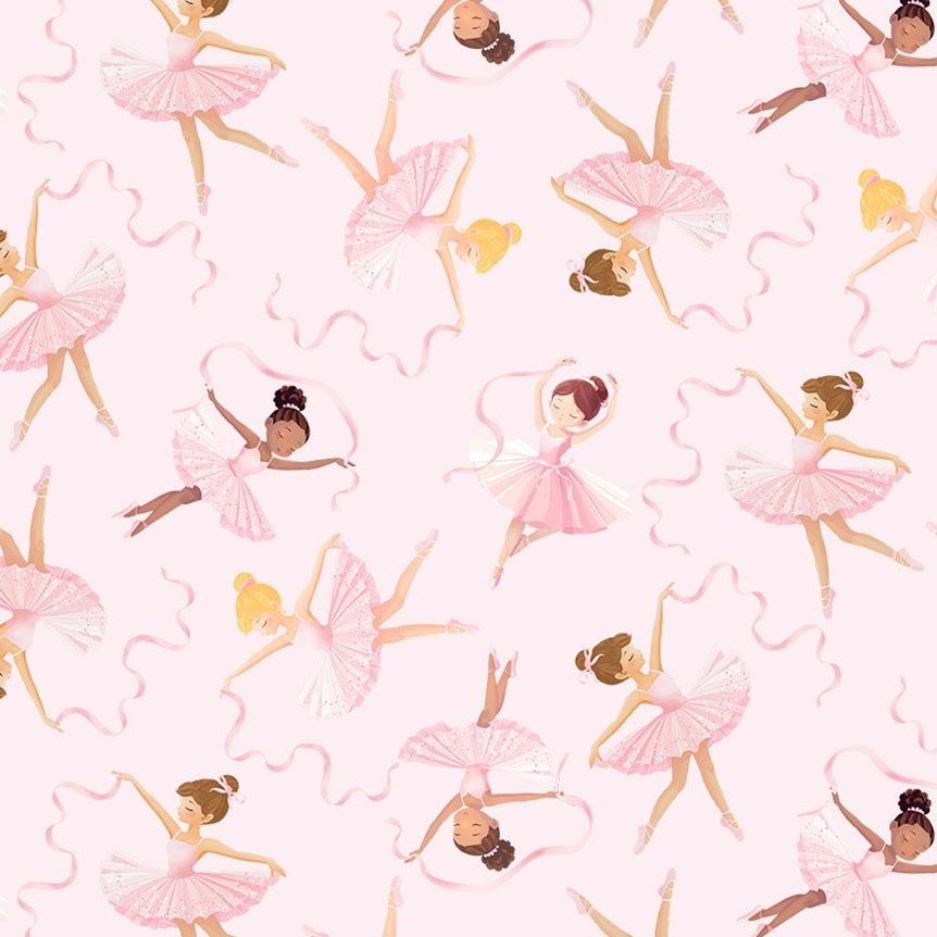 Ballerina Fabric CD4480 Pink Dancing Ballerinas Cotton Fabric
