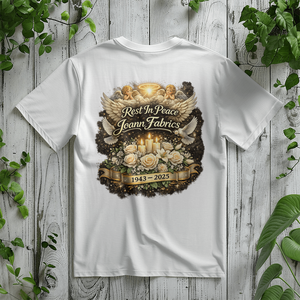 Rest In Peace Joann Fabrics Memorial T-Shirt Back Print