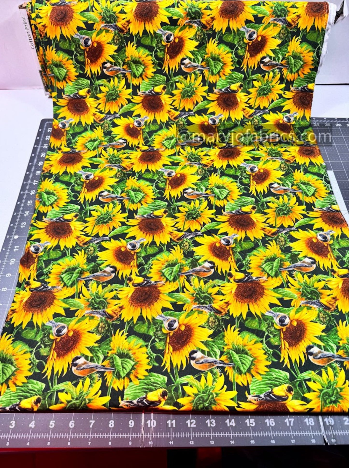 Birds and Sunflowers Cotton Fabric WW - 3052 floral fabric - Mary Jo Fabrics