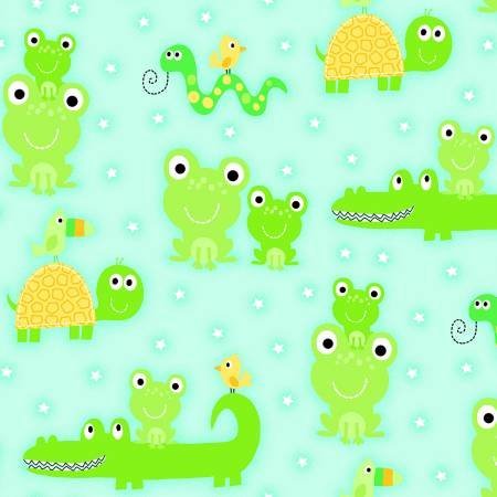 Blue Alligator Frog FLANNEL 0997 Frog Cotton Flannel - Mary Jo Fabrics