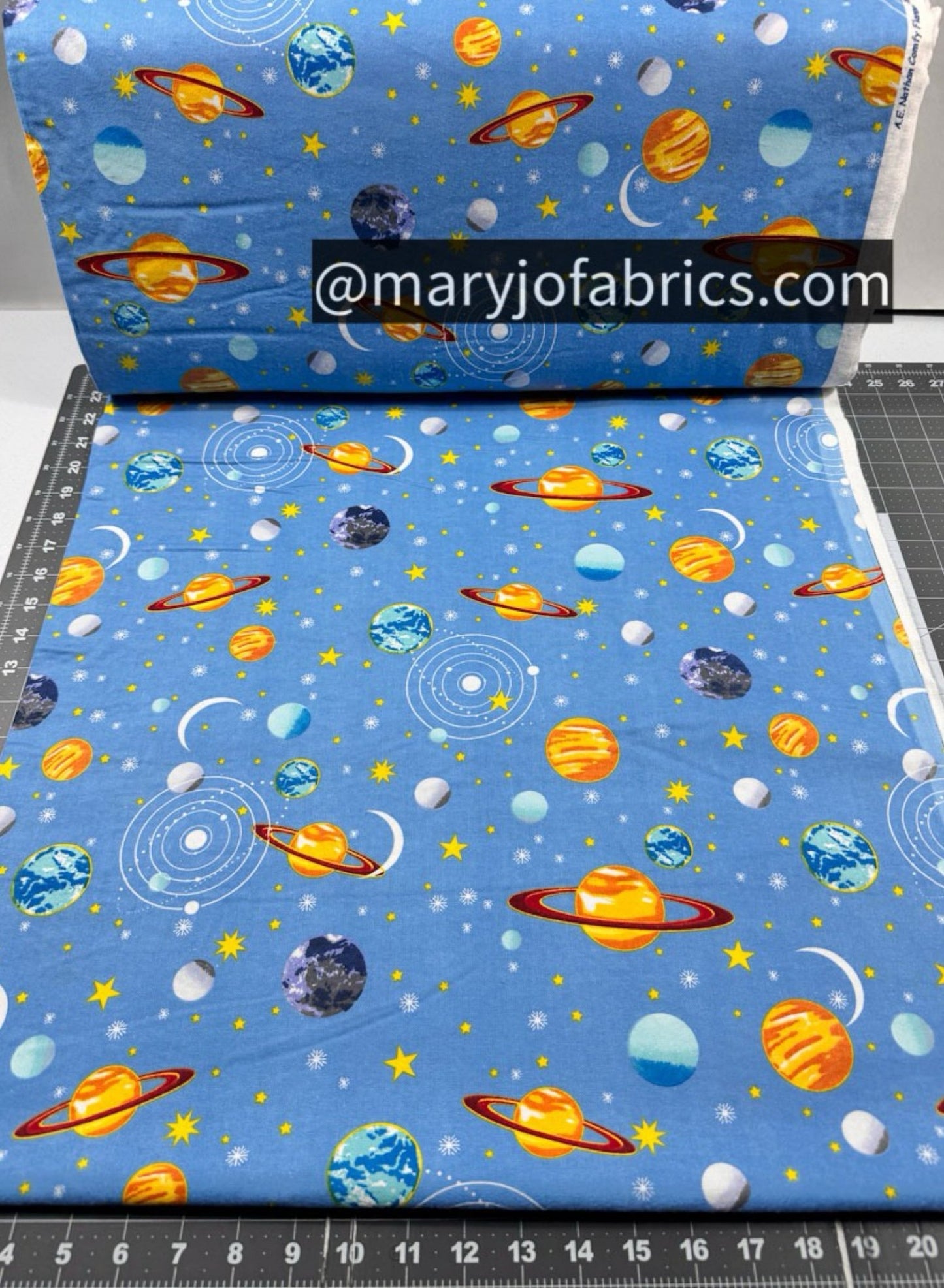 Blue Outer Space FLANNEL 0883 - 11 Galaxy Planets - Mary Jo Fabrics