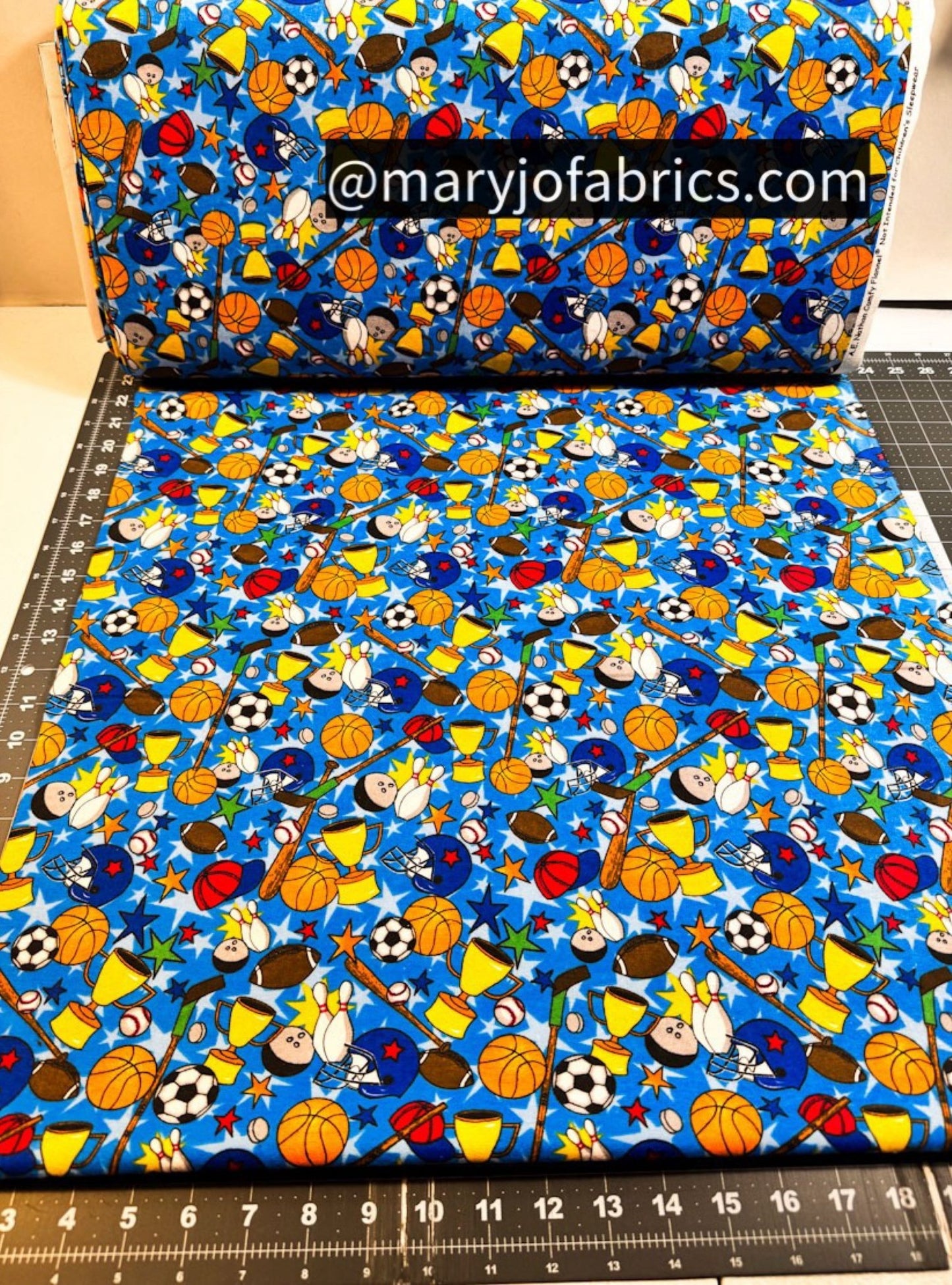 Blue Sports FLANNEL 0989 - 77 Soccer Basketball - Mary Jo Fabrics