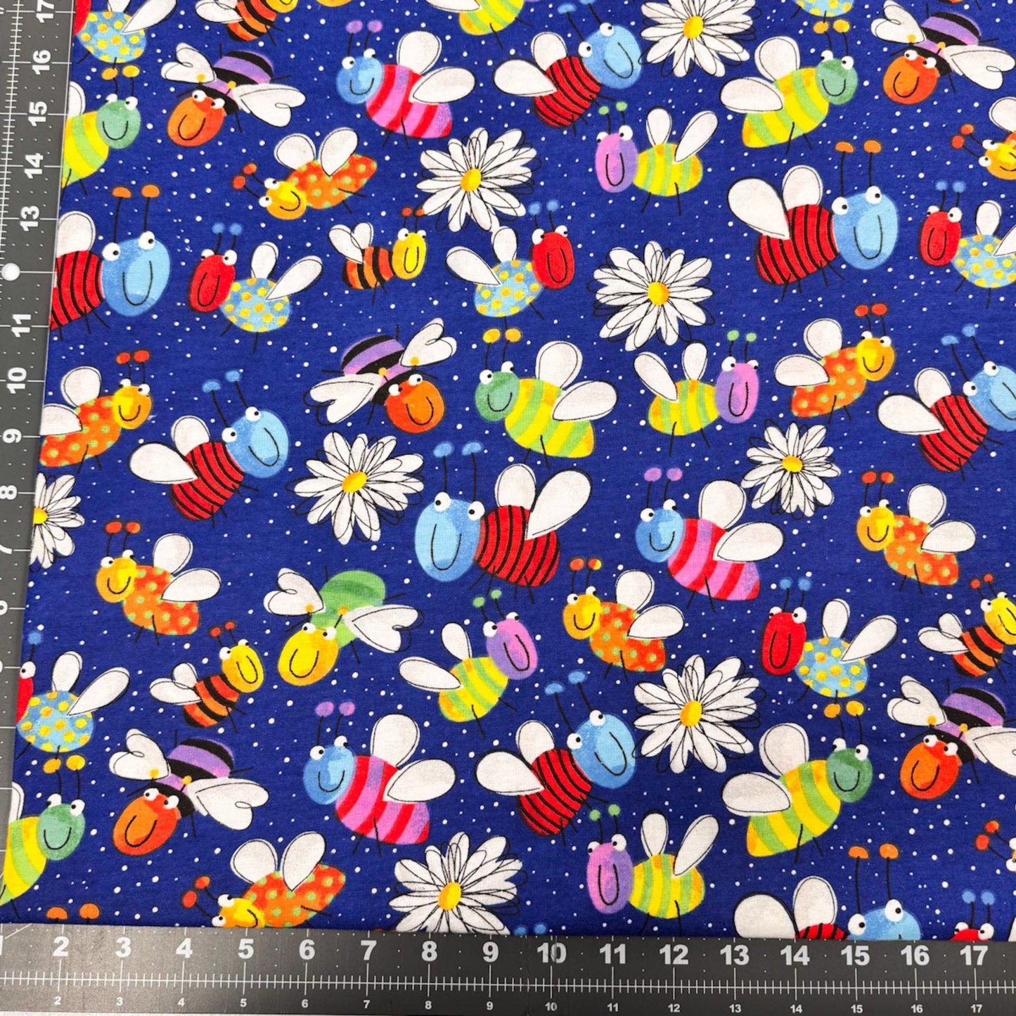 Daisy and Lady Bug FLANNEL fabric 446331 Navy Fun Flannel - Mary Jo Fabrics