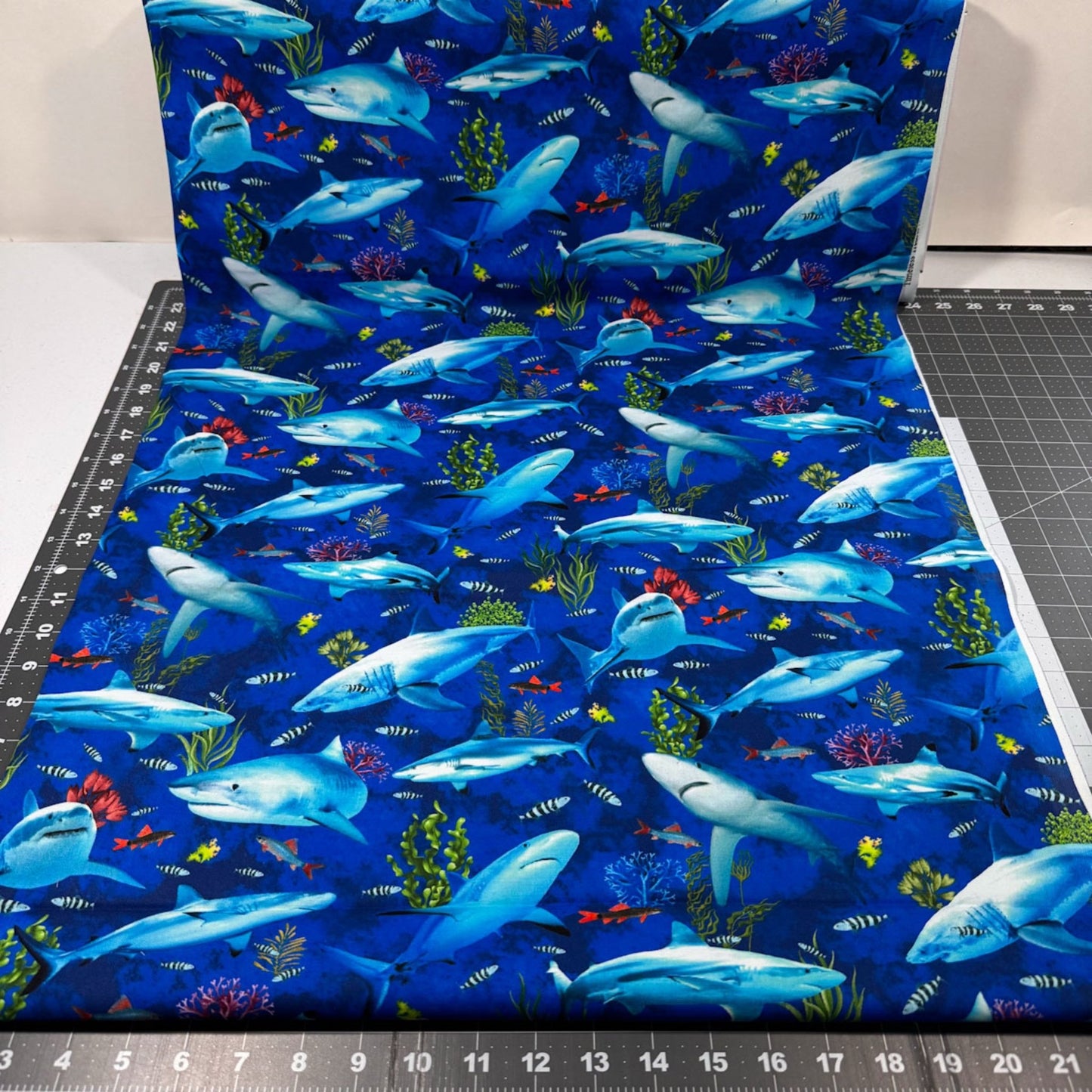 Deep Reef fish and shark fabric CD3132 sea fish fabric - Mary Jo Fabrics