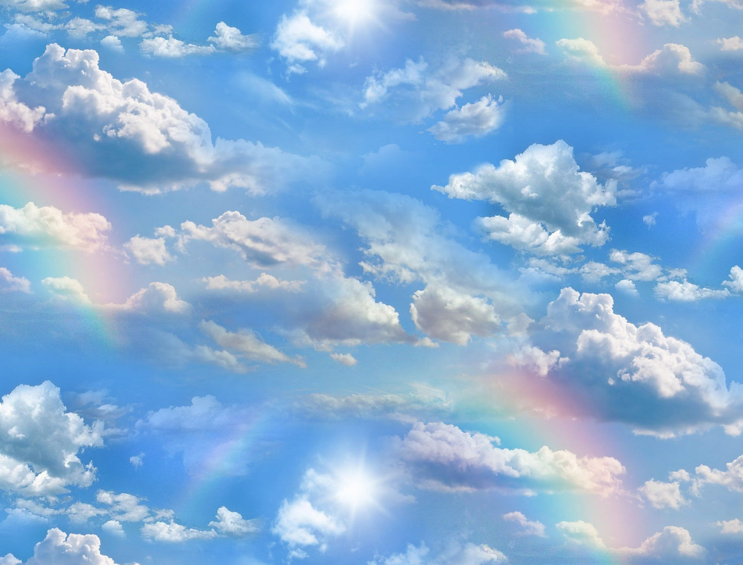 Sky Blue Clouds Cotton Fabric 460 Blue Sky & Rainbow Fabric