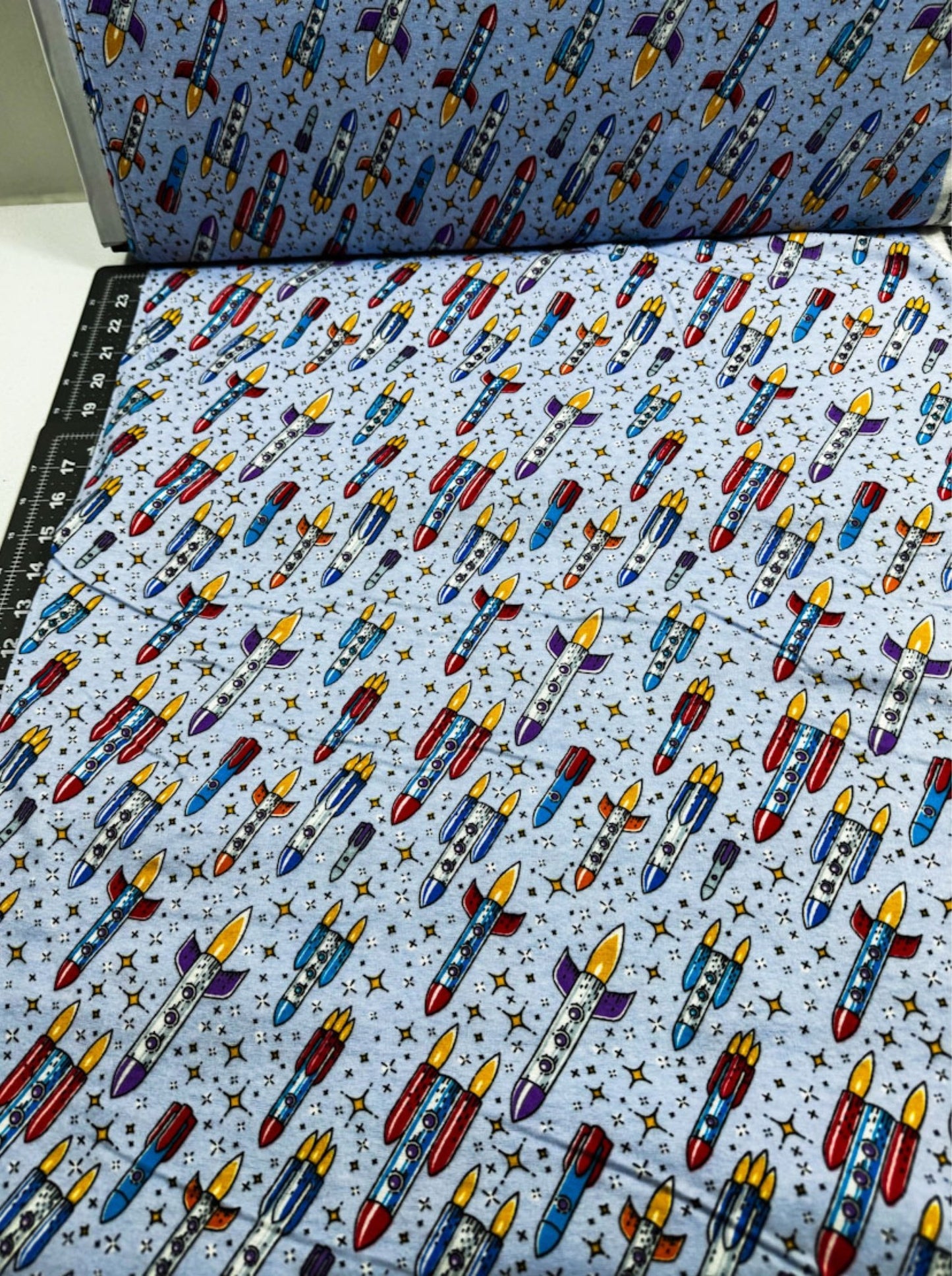 Flying Rockets FLANNEL DX5316 Up and Away Rocket - Mary Jo Fabrics
