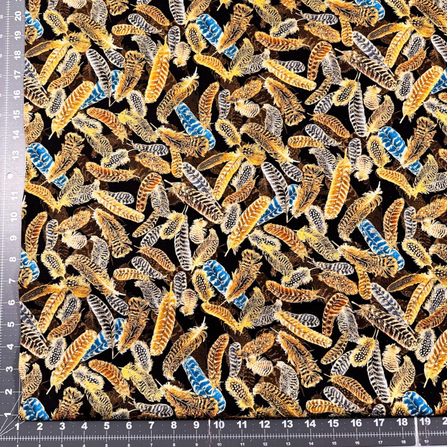 Gold Gilded Feathers Fabric 14034M - 12 Metallic - Mary Jo Fabrics