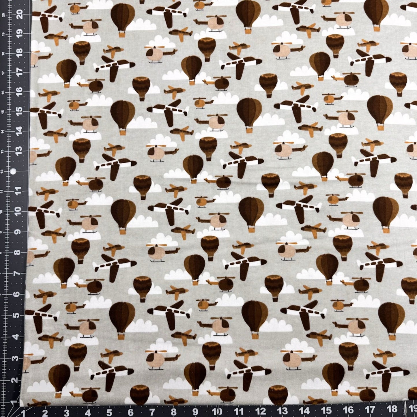Gray Airplane FLANNEL Fabric 106390 Balloons and Helicopters - Mary Jo Fabrics