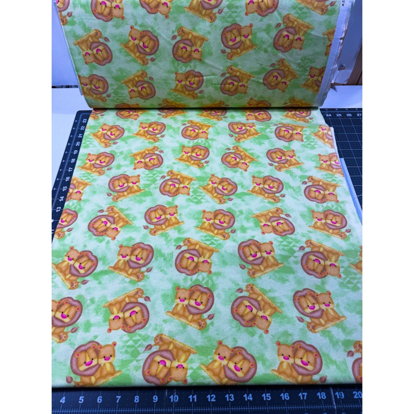 Green Lion Flannel Fabric N1039 - 66 Baby lion cub - Mary Jo Fabrics