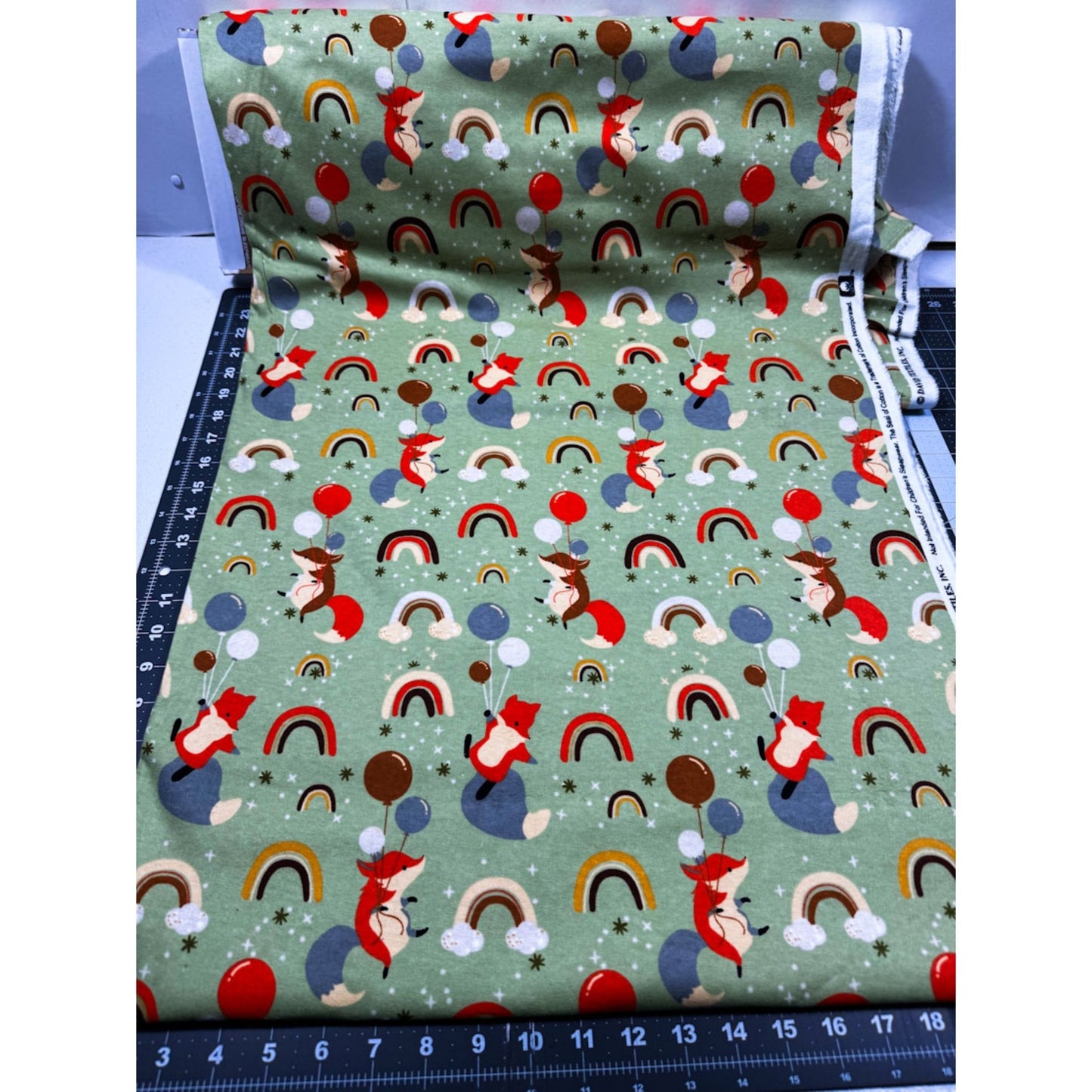 Green Rainbows and Fox Flannel DX - 2626 Foxes FLANNEL - Mary Jo Fabrics