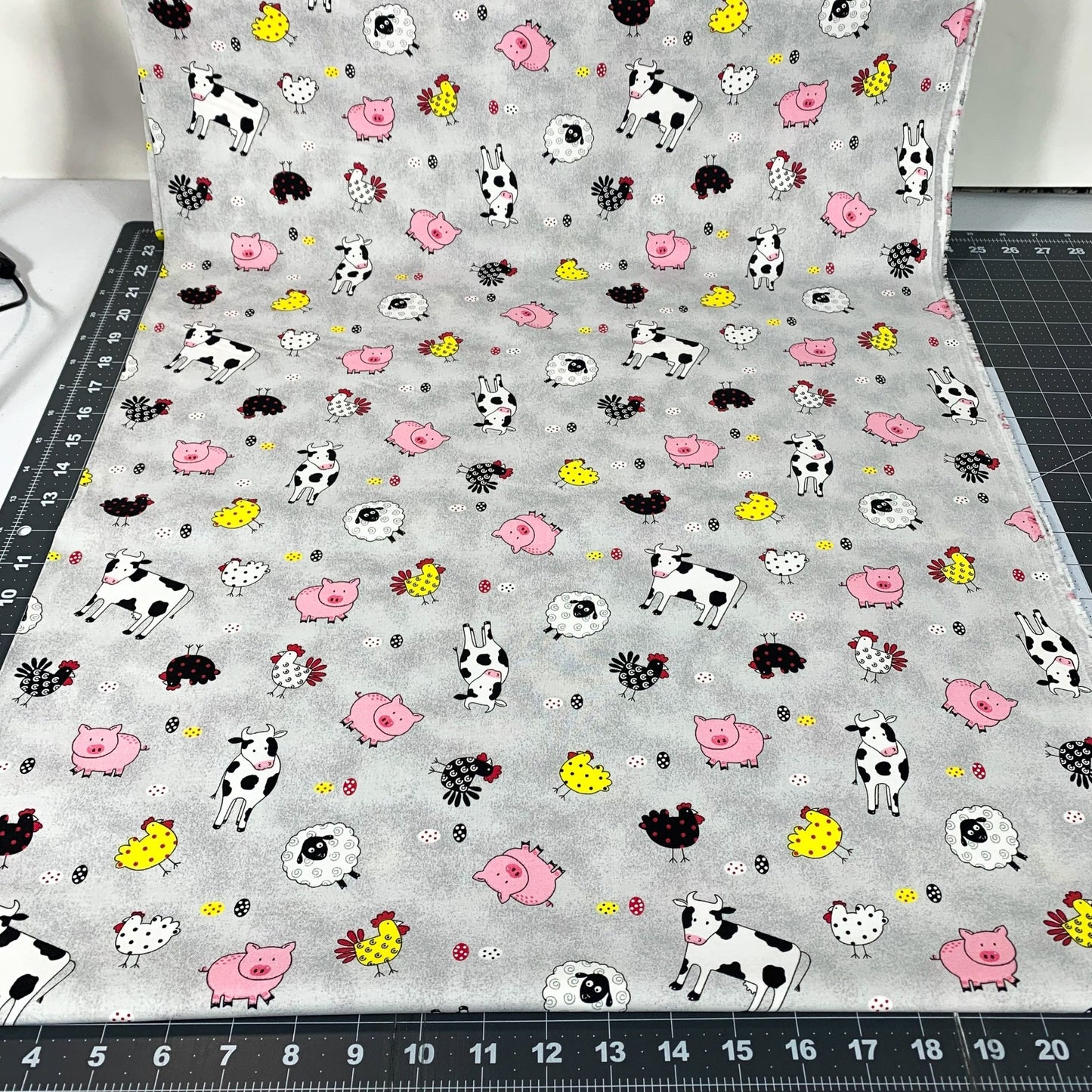 Grey Farm Animal fabric 15838 Cow Pigs Chicken Sheep - Mary Jo Fabrics