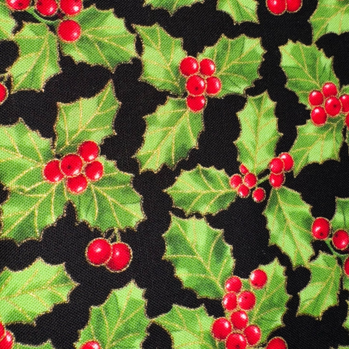 Holly Mistletoe Christmas fabric CM2897 holiday w Gold Metallic - Mary Jo Fabrics
