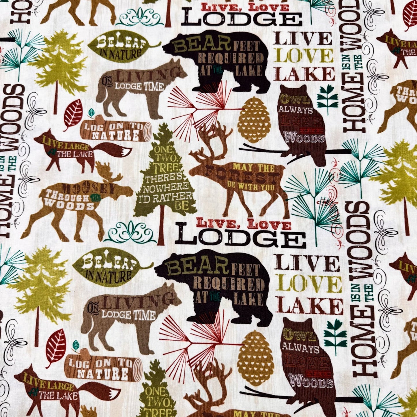 Live Love Lodge Cabin Fabric WA34398C1 Elk Moose Bear Owl - Mary Jo Fabrics