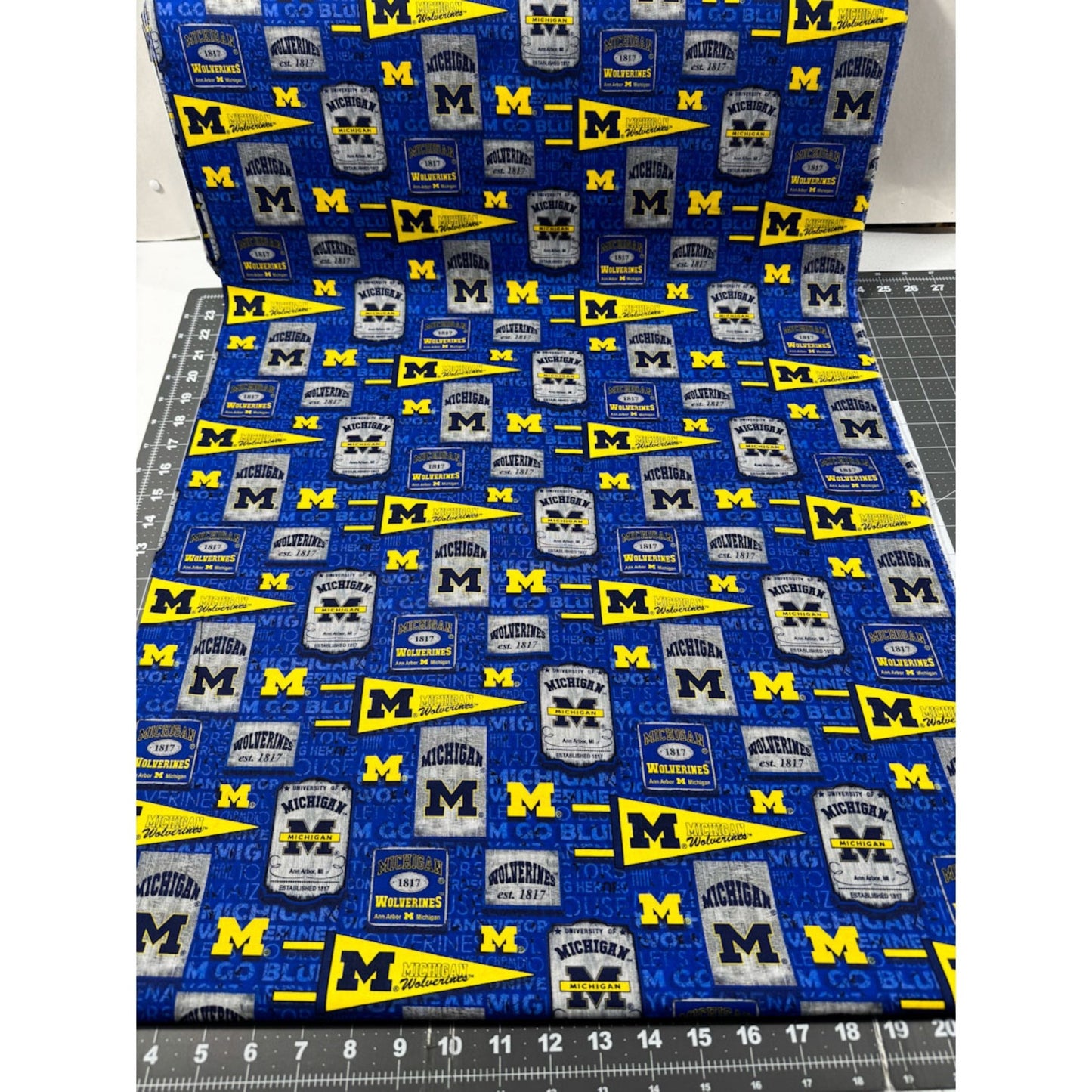 MI University of Michigan Fabric MCHG - 1267 Pennant Wolverines Fabric - Mary Jo Fabrics