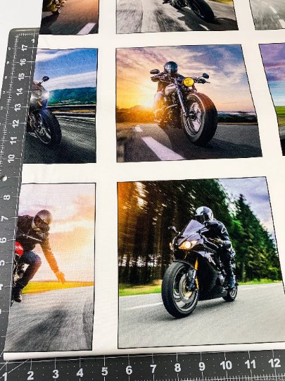MotorCycle Block Quilt Panel Dream Ride Motorcycle fabric
