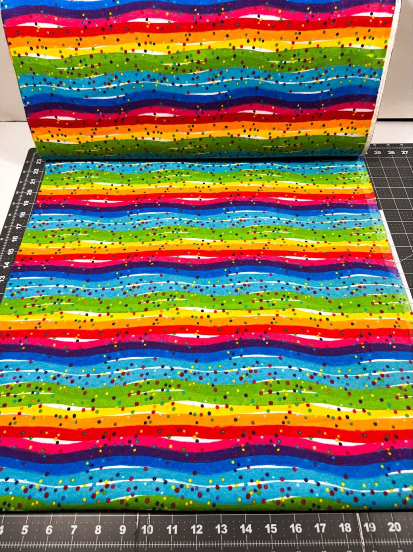 Multi Dots Rainbow FLANNEL 0685 - 11 Rainbow Stripes - Mary Jo Fabrics