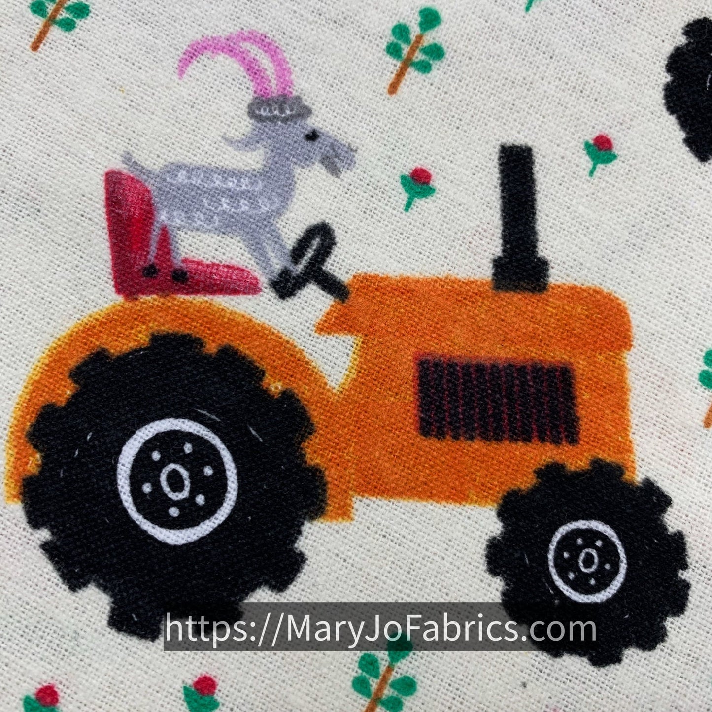 Off White Tractor FLANNEL 44 - 6381 Farm Animal - Mary Jo Fabrics