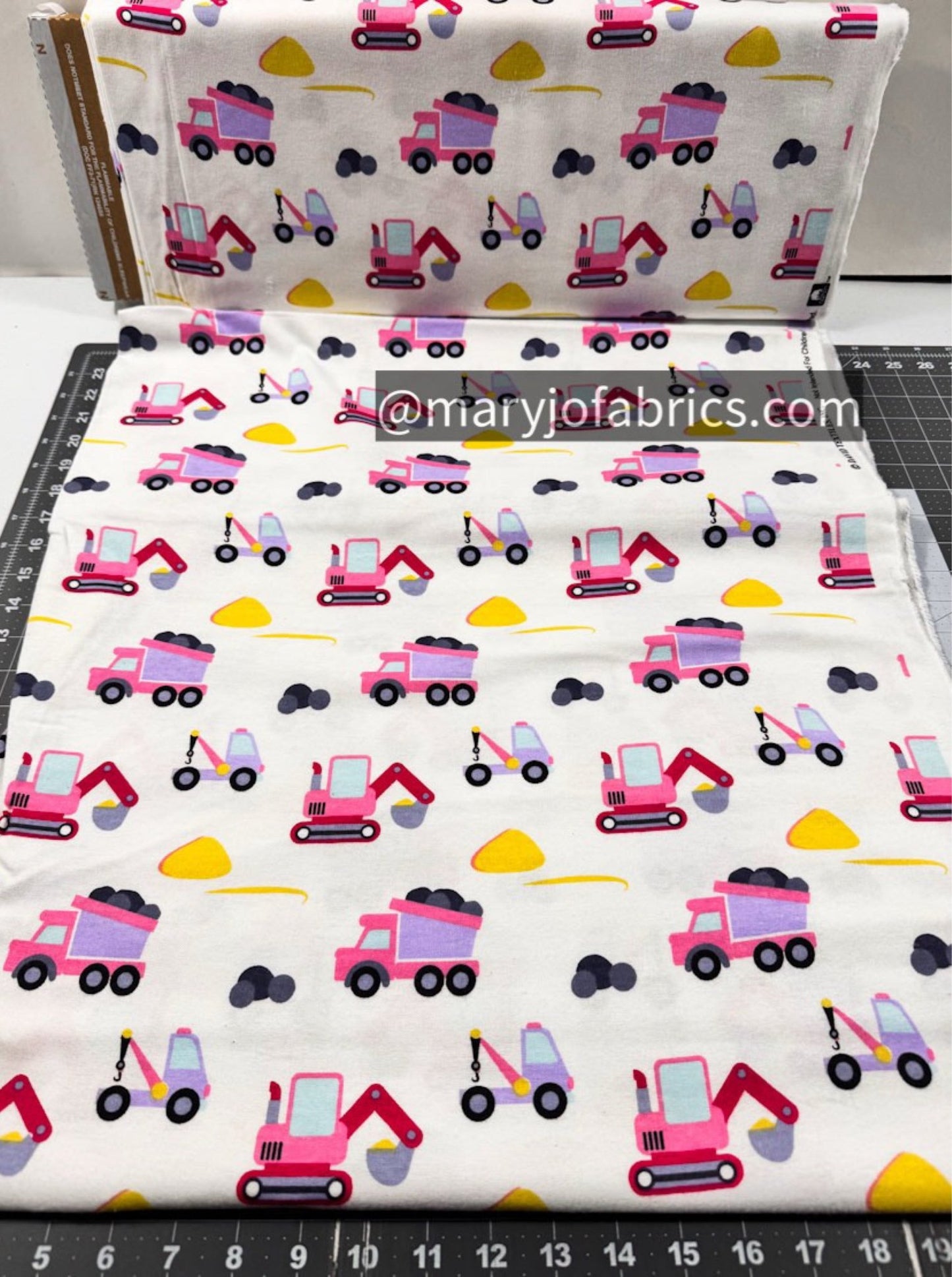 Pink Construction Bulldozer Truck FLANNEL DX - 5338 Baby Flannel - Mary Jo Fabrics