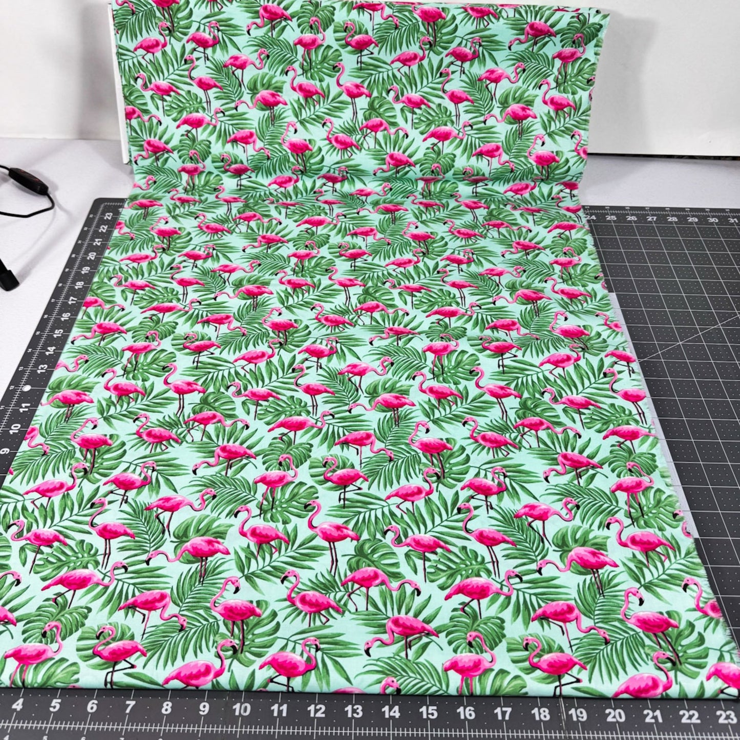 Pink Flamingo fabric 18212 Flamingos on Palm Leaves - Mary Jo Fabrics