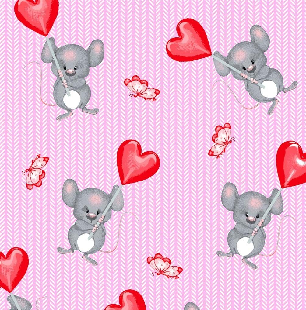 Pink Mouse and Heart FLANNEL 1029 - 22 Butterfly - Mary Jo Fabrics