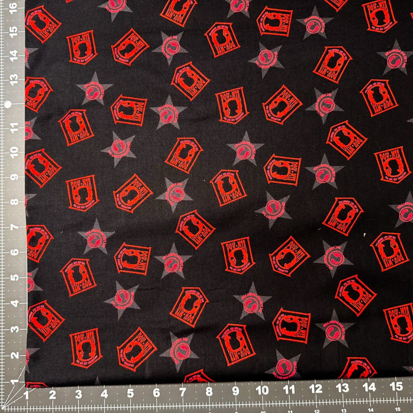 POW MIA Military fabric 98031 Missing in Action Badges - Mary Jo Fabrics