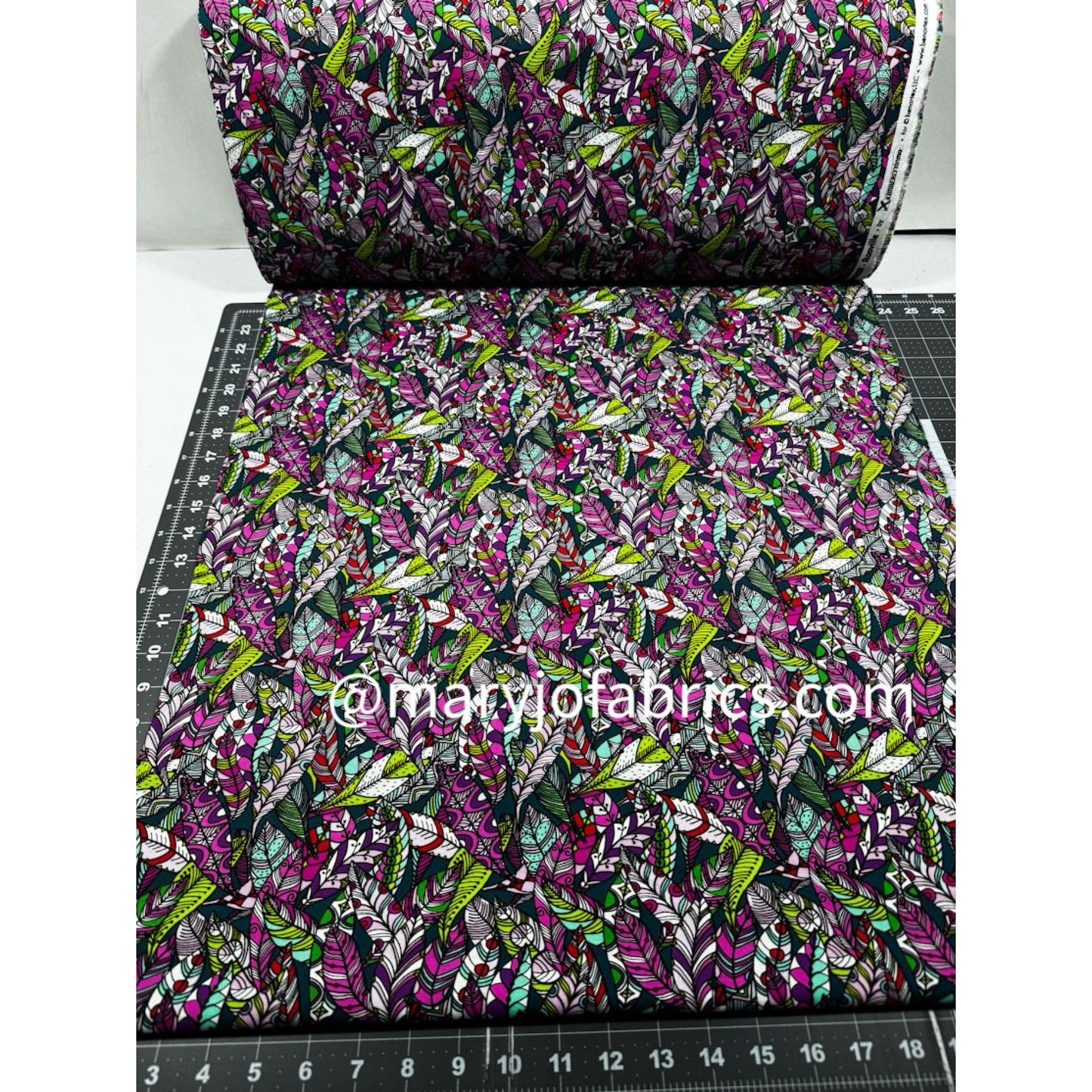 Purple Feathers Cotton Fabric 17001 - 86 Rooville Teal - Mary Jo Fabrics