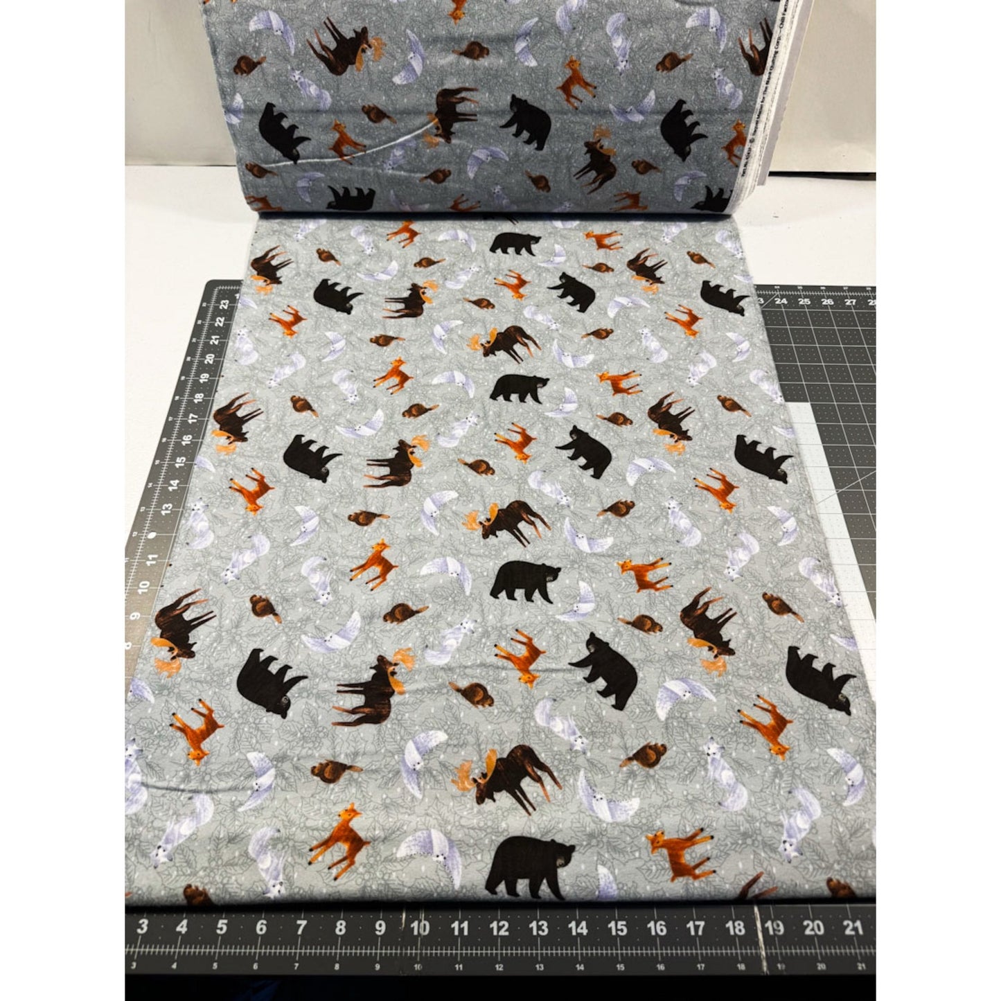 Sage Gray Forest Animal FLANNEL 4243F Deer Bear - Mary Jo Fabrics