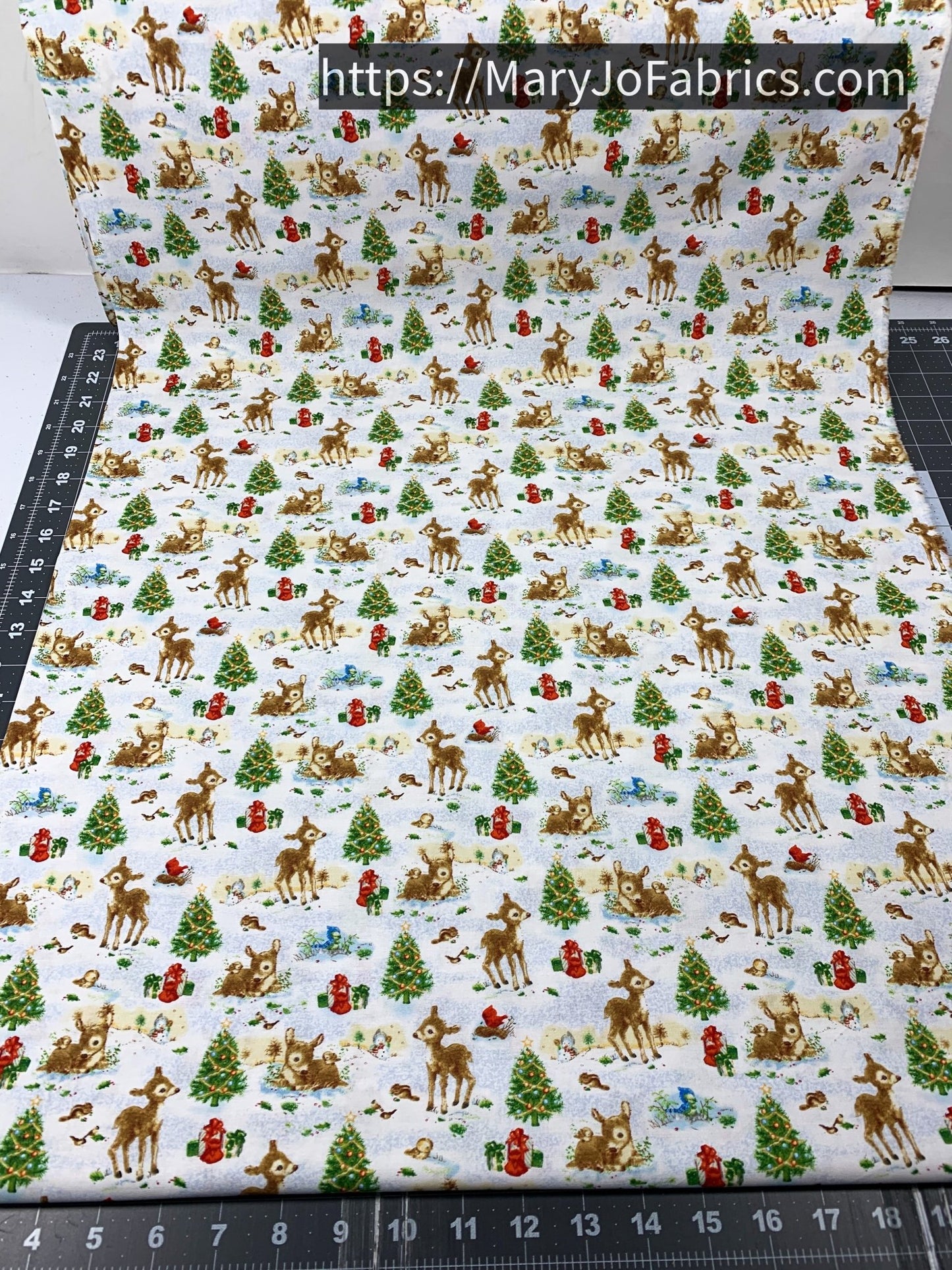 Santa's Friends Fabric 1151 Christmas trees Baby reindeer - Mary Jo Fabrics
