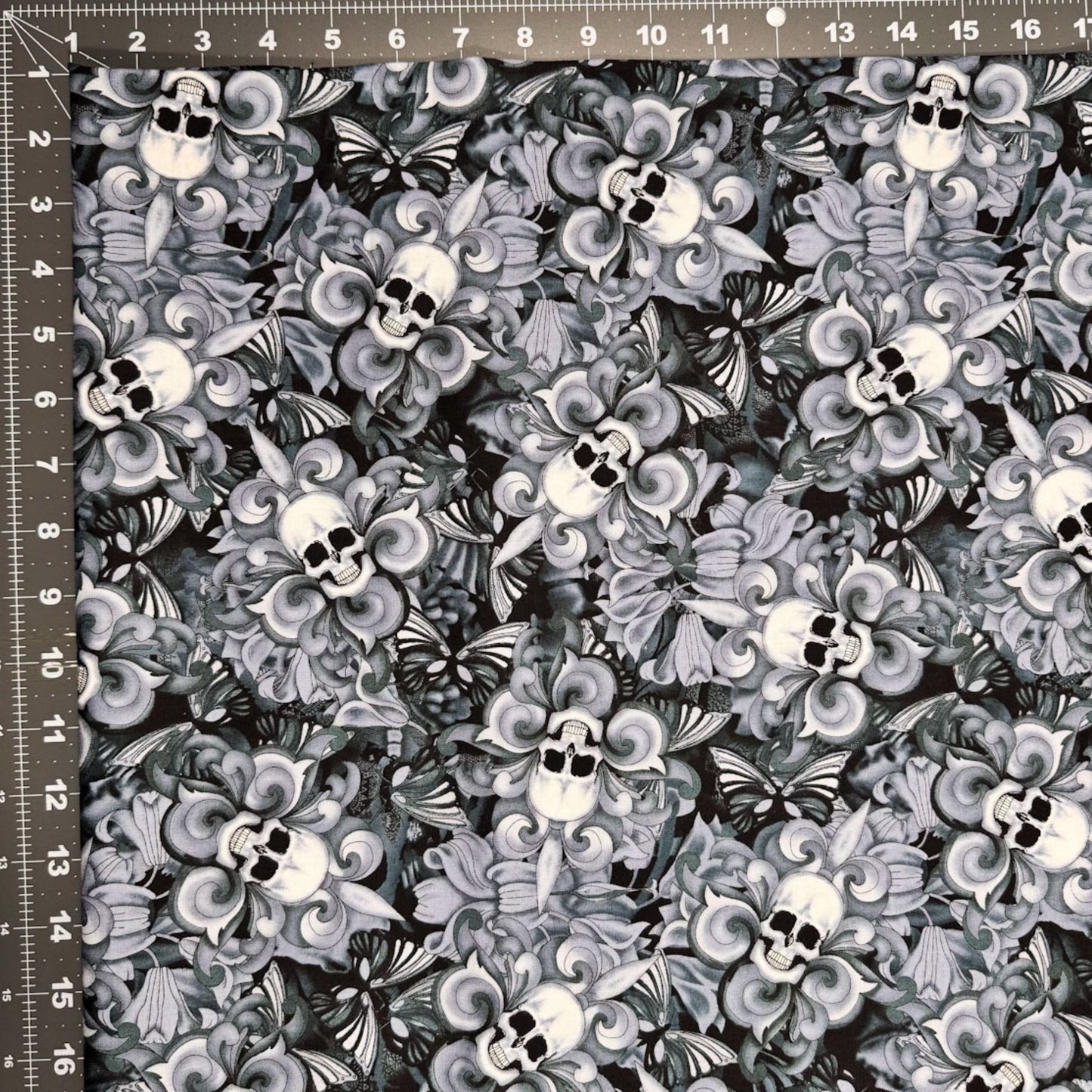 Skull Fabric C8709 Skulls Cotton Fleur De Lis - Mary Jo Fabrics