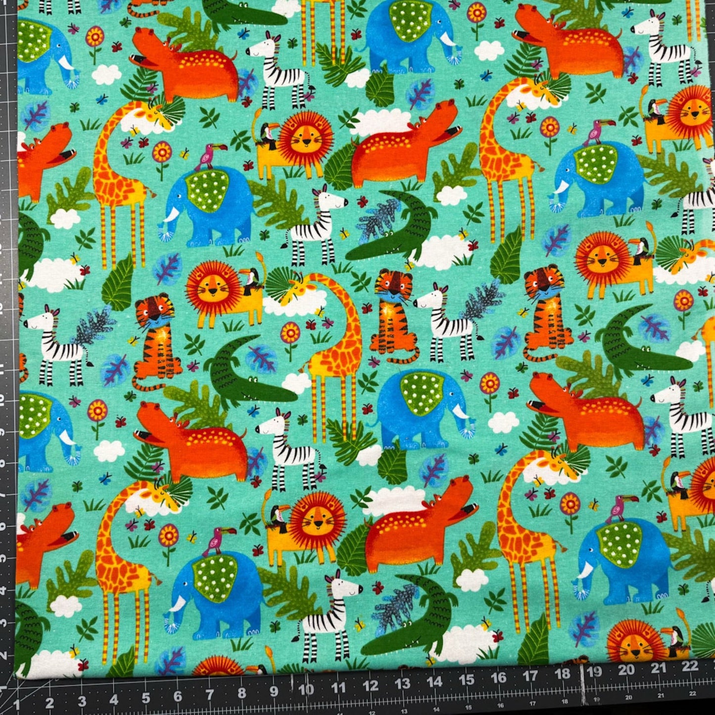 Teal Zoo Animal FLANNEL Fabric 44 - 7952 Fun Flannels - Mary Jo Fabrics