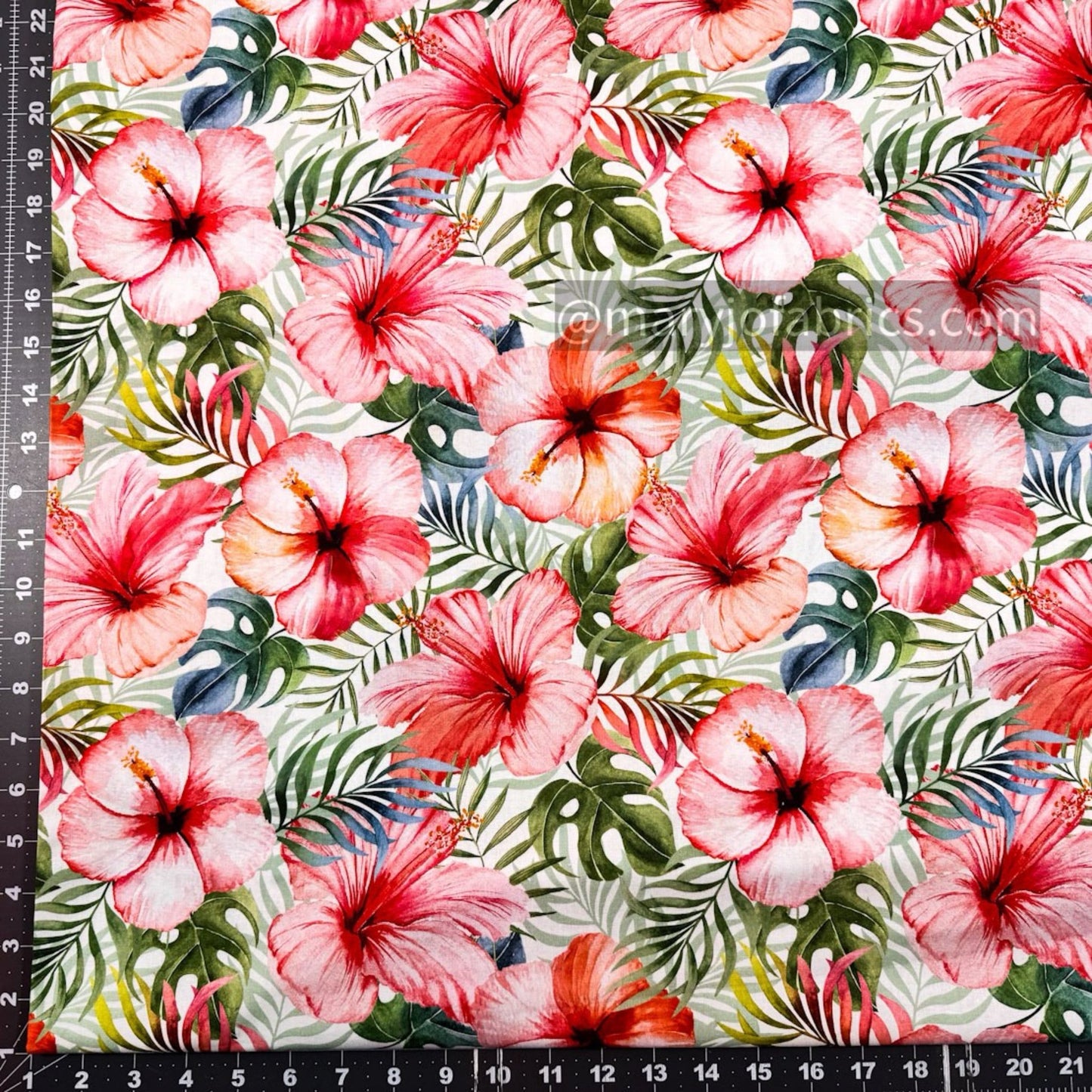 Tropical Blush Floral Fabric DX4497 Hibiscus Flower Fabric - Mary Jo Fabrics