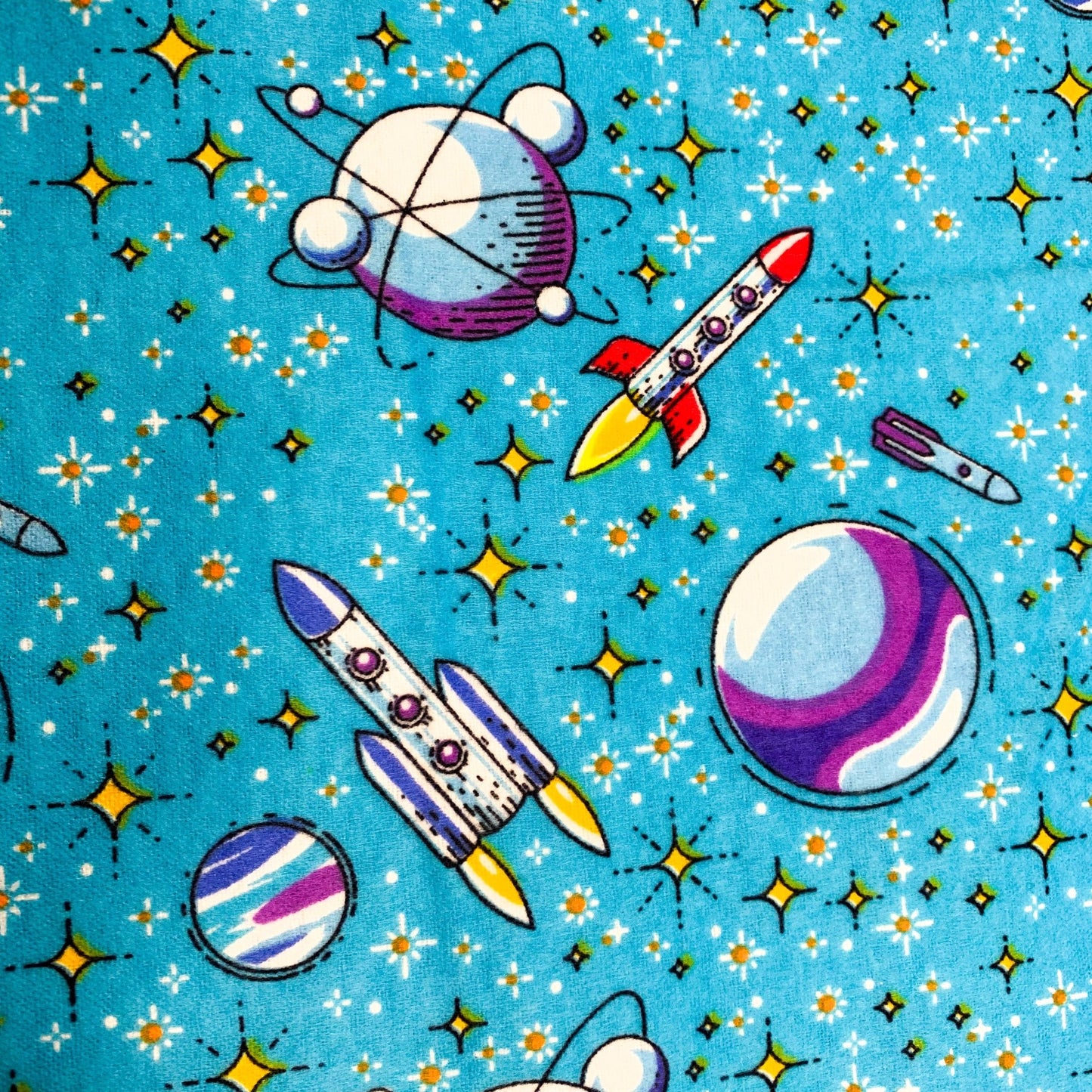 Up in Space Rockets FLANNEL DX5317 Moons Rocket ships - Mary Jo Fabrics