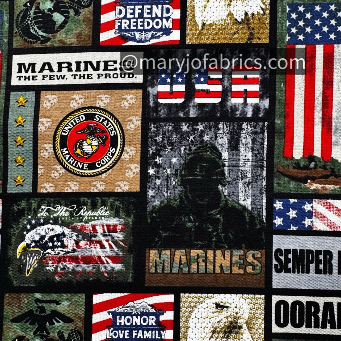 USMC Marine Corps fabric 1339M Military Marines Block - Mary Jo Fabrics