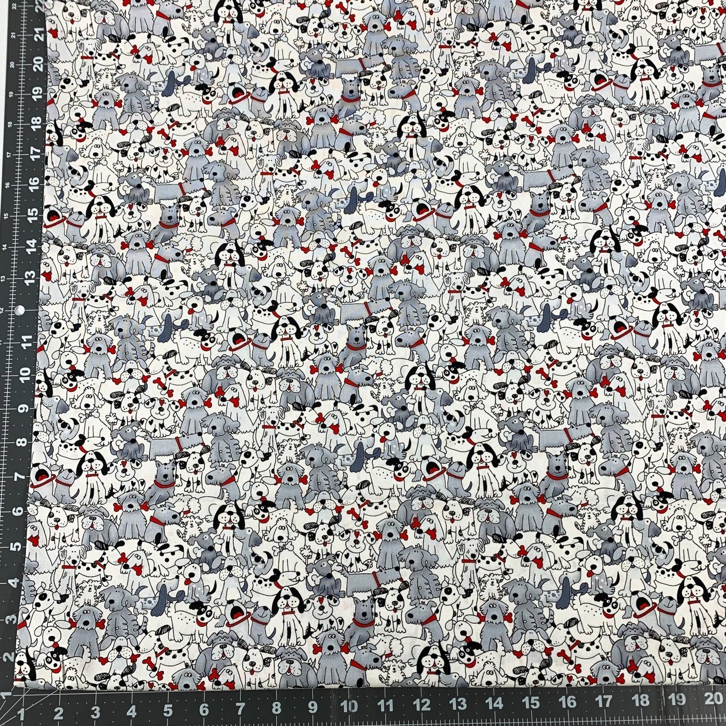 White Playful Puppies Fabric 1556 - 6748 Pups with Bones - Mary Jo Fabrics