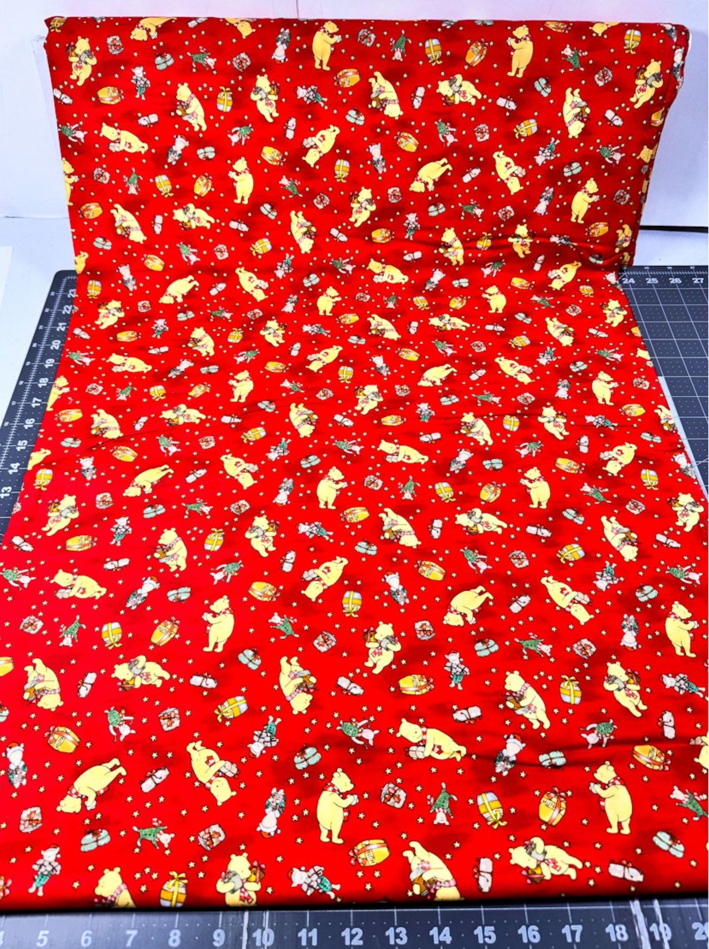 Winnie the Pooh Fabric 9101-88 Red Christmas Pooh Corner Piglet Gift - Mary Jo Fabrics