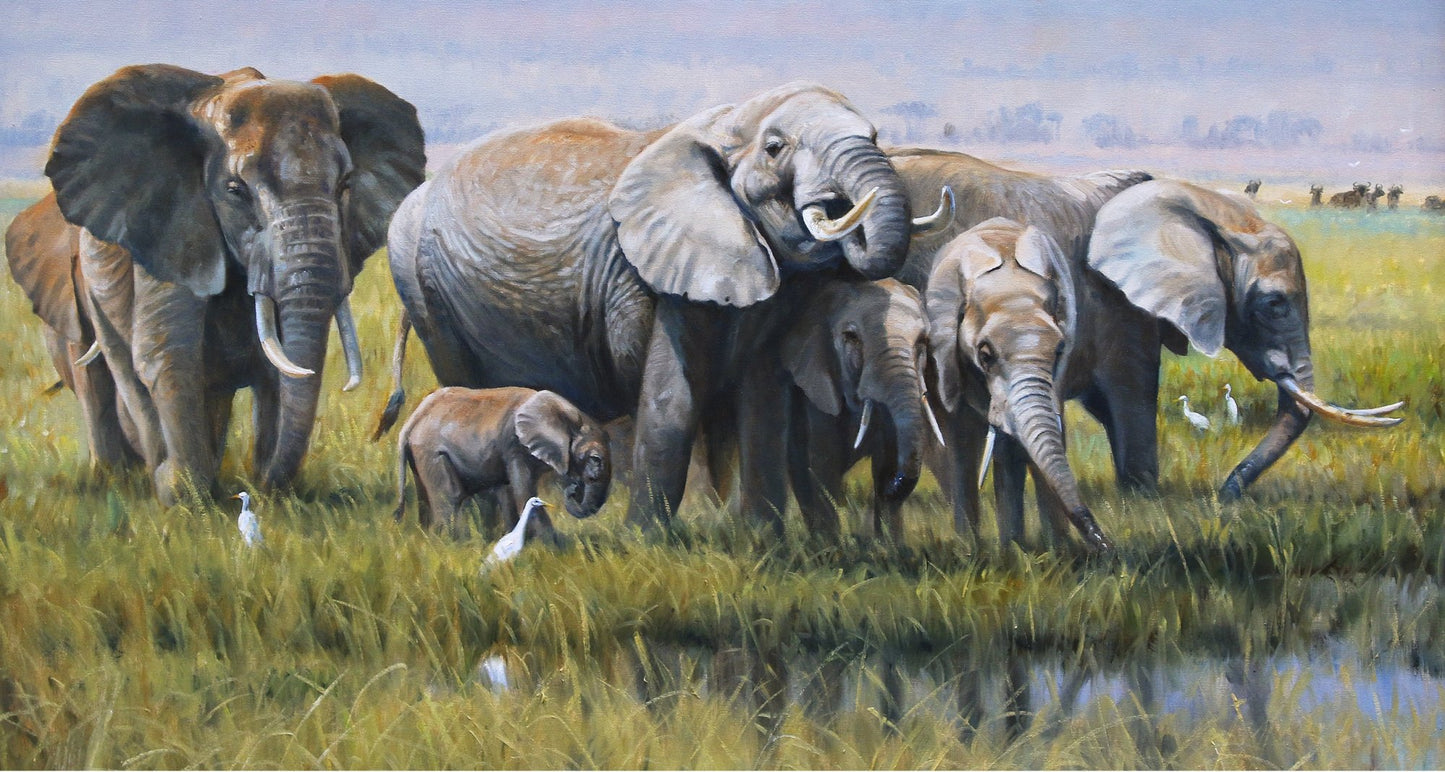 Elephant quilt panel 23.5"x44" Elephants quilting fabric WW-3260-0C-1