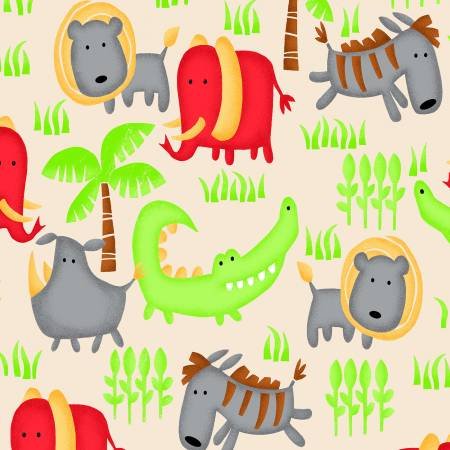 Cute Jungle Animal FLANNEL 0987-44 Natural