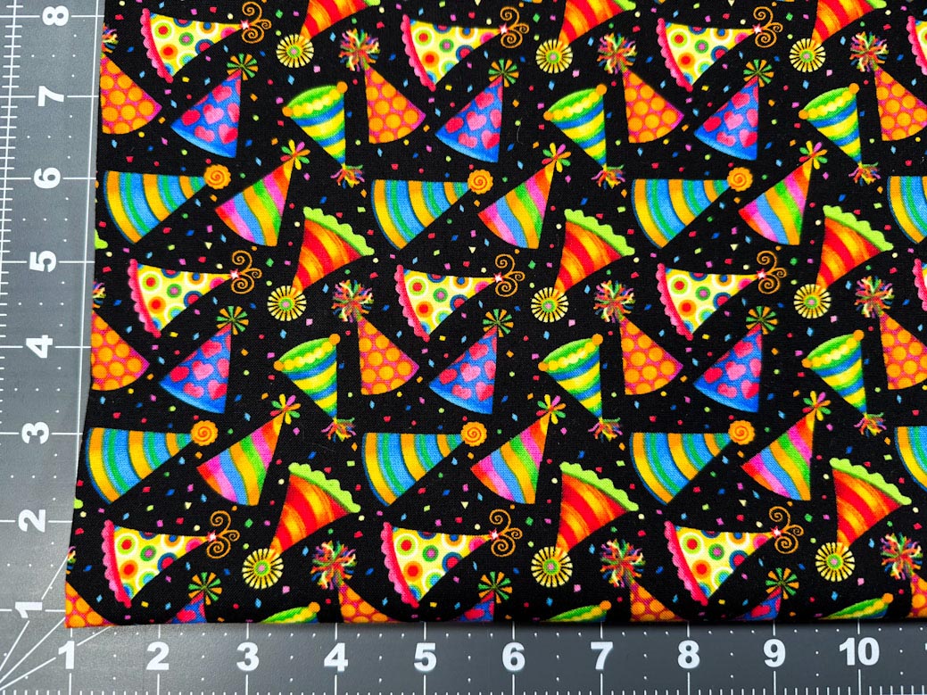 Party time fabric Happy Birthday hats