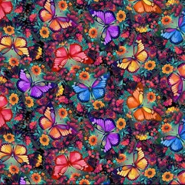 Colorful Butterfly Cotton Fabric 4458-67 Luminous Havel