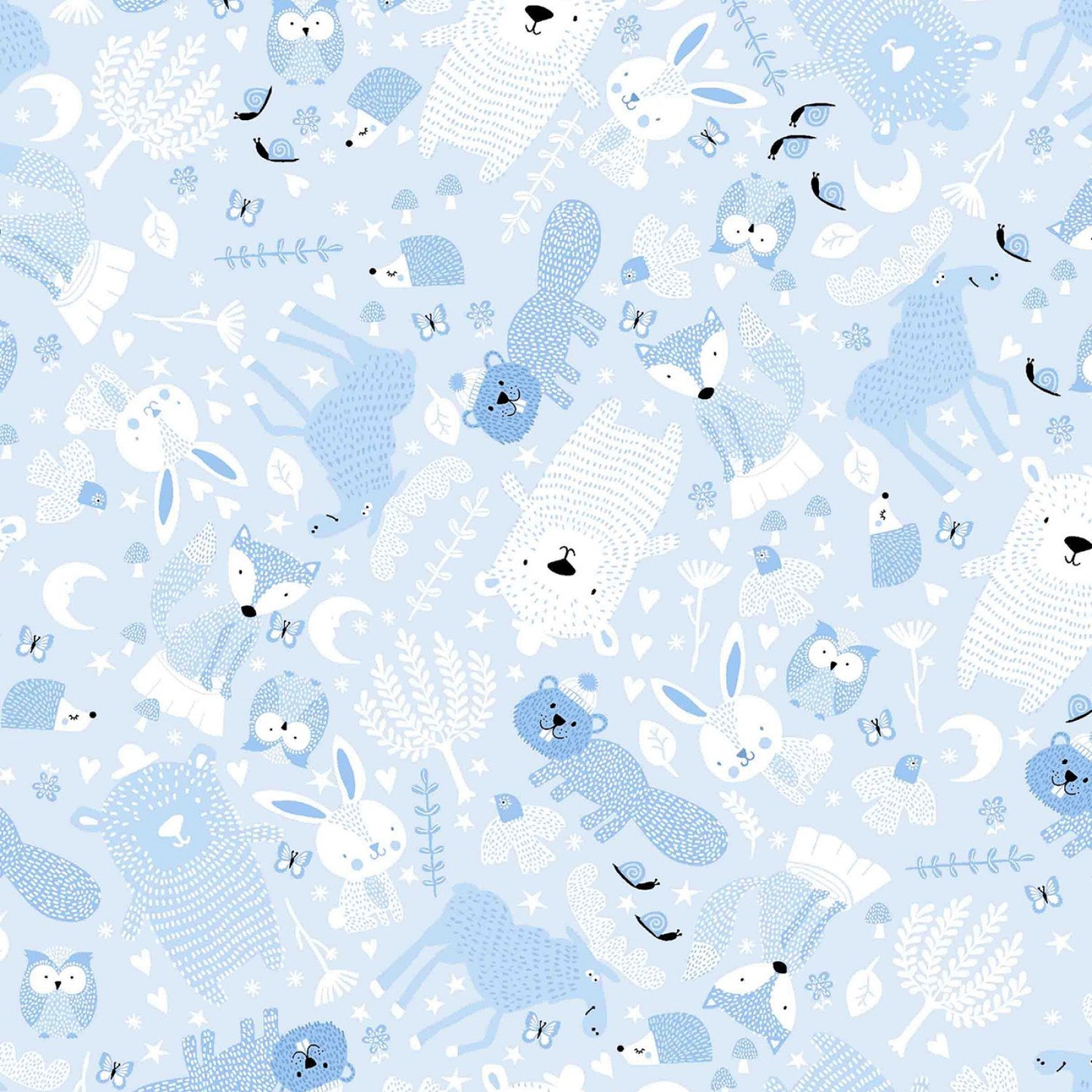 Blue Woodland Animal FLANNEL44-7982 Fox Rabbits