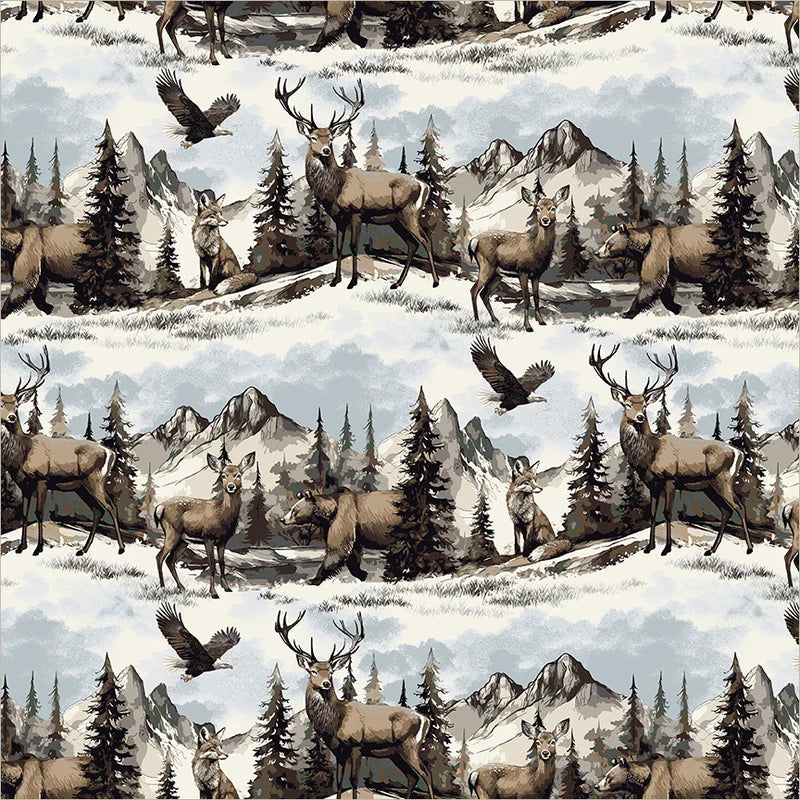 Woodland Deer FLANNEL 55498F Eagle Fox Bear Animal FLANNEL
