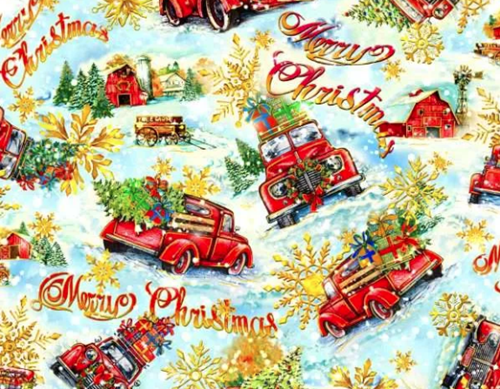 Red Holiday Truck Fabric 59-8901 Merry Christmas