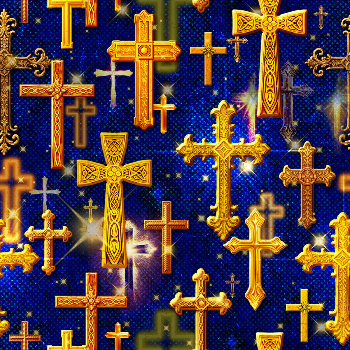 Blue Crosses Fabric 59-9332 Celtic Cross & Blessings