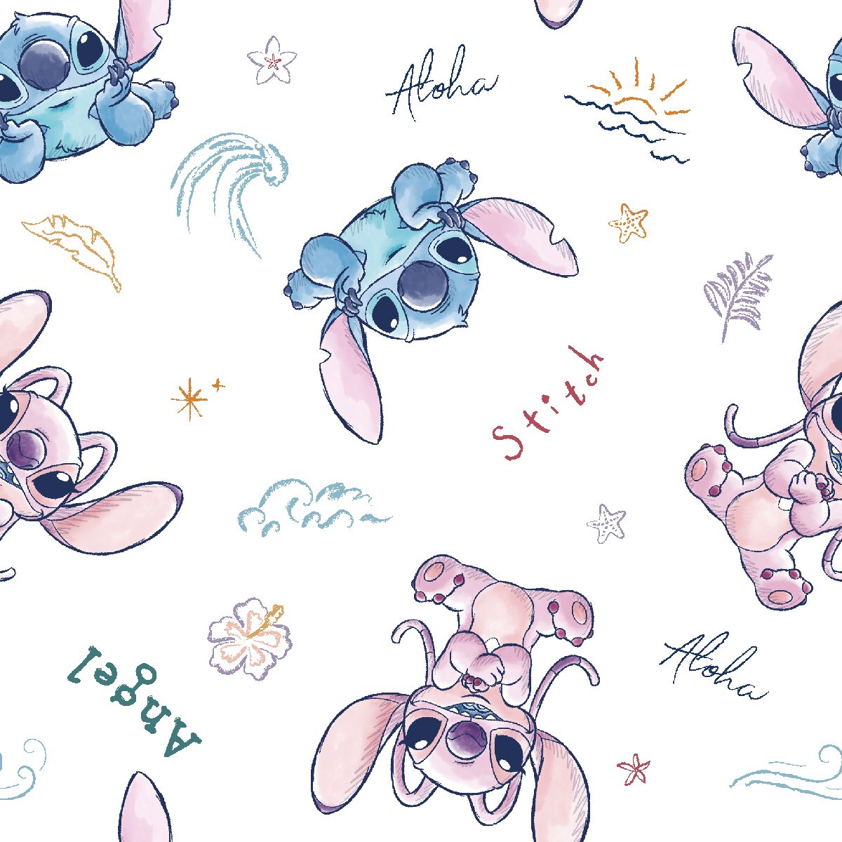 Lilo's Stitch Cotton Fabric 79738 Disney Stitch and Angel Sketch