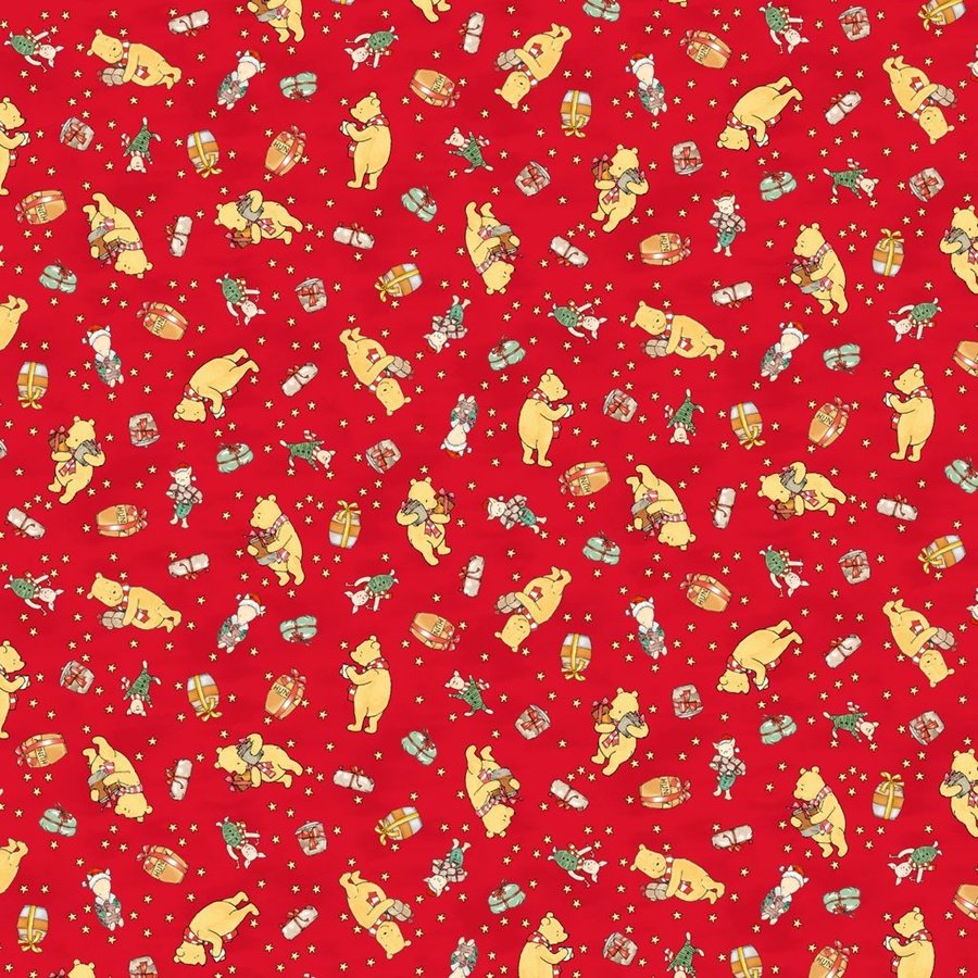 Winnie the Pooh Fabric 9101-88 Red Christmas Pooh Corner Piglet Gift