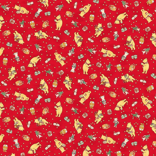 Winnie the Pooh Fabric 9101-88 Red Christmas Pooh Corner Piglet Gift