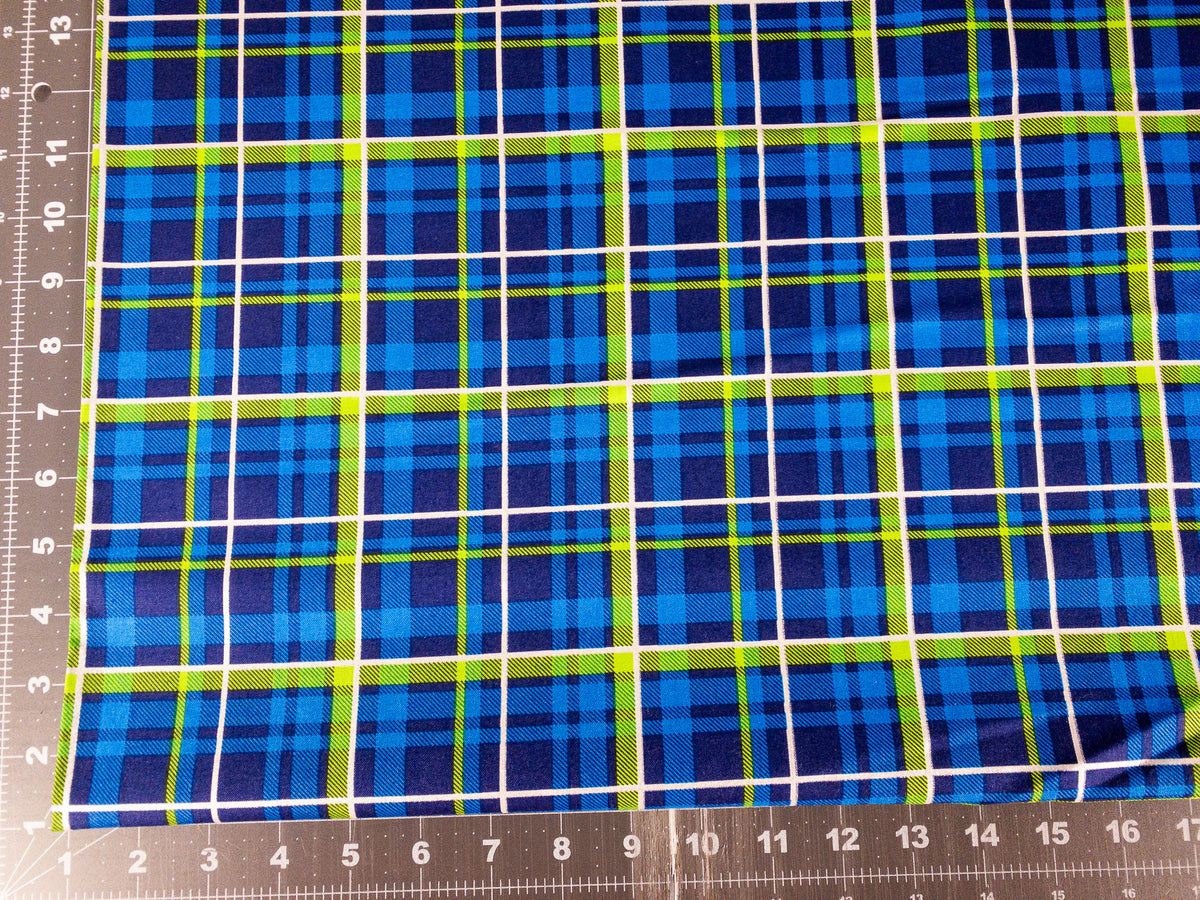 Blue Plaid Cotton Fabric 10071792 with Lime Green Nursery Cotton