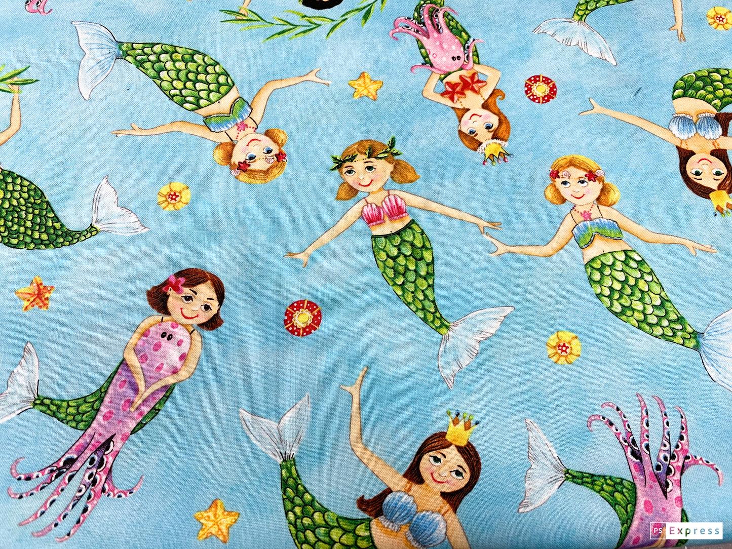 Cute Mermaid fabric 17003 Mermaids playing in the ocean fabric