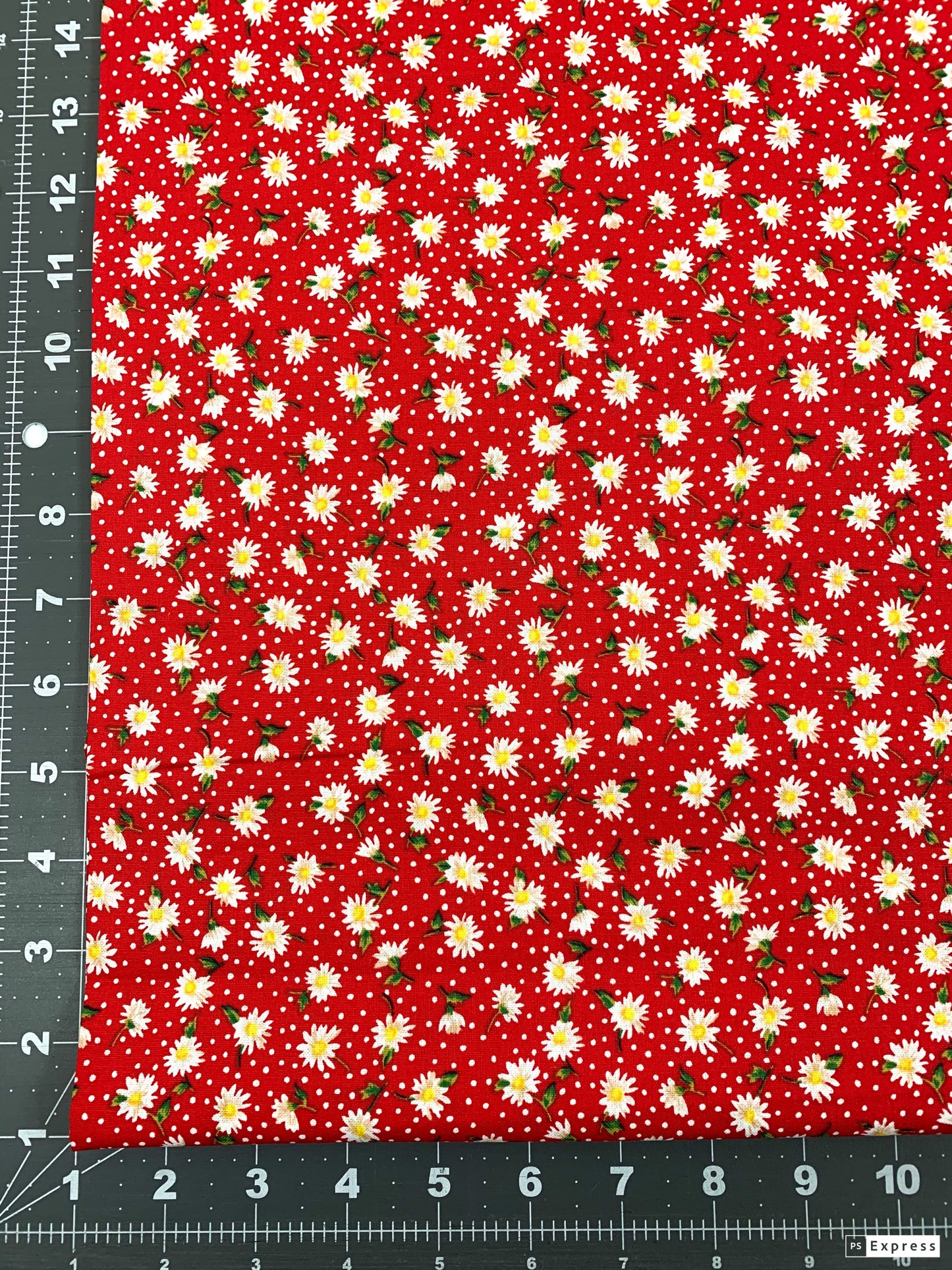 Red calico fabric Dorothy's Daisies
