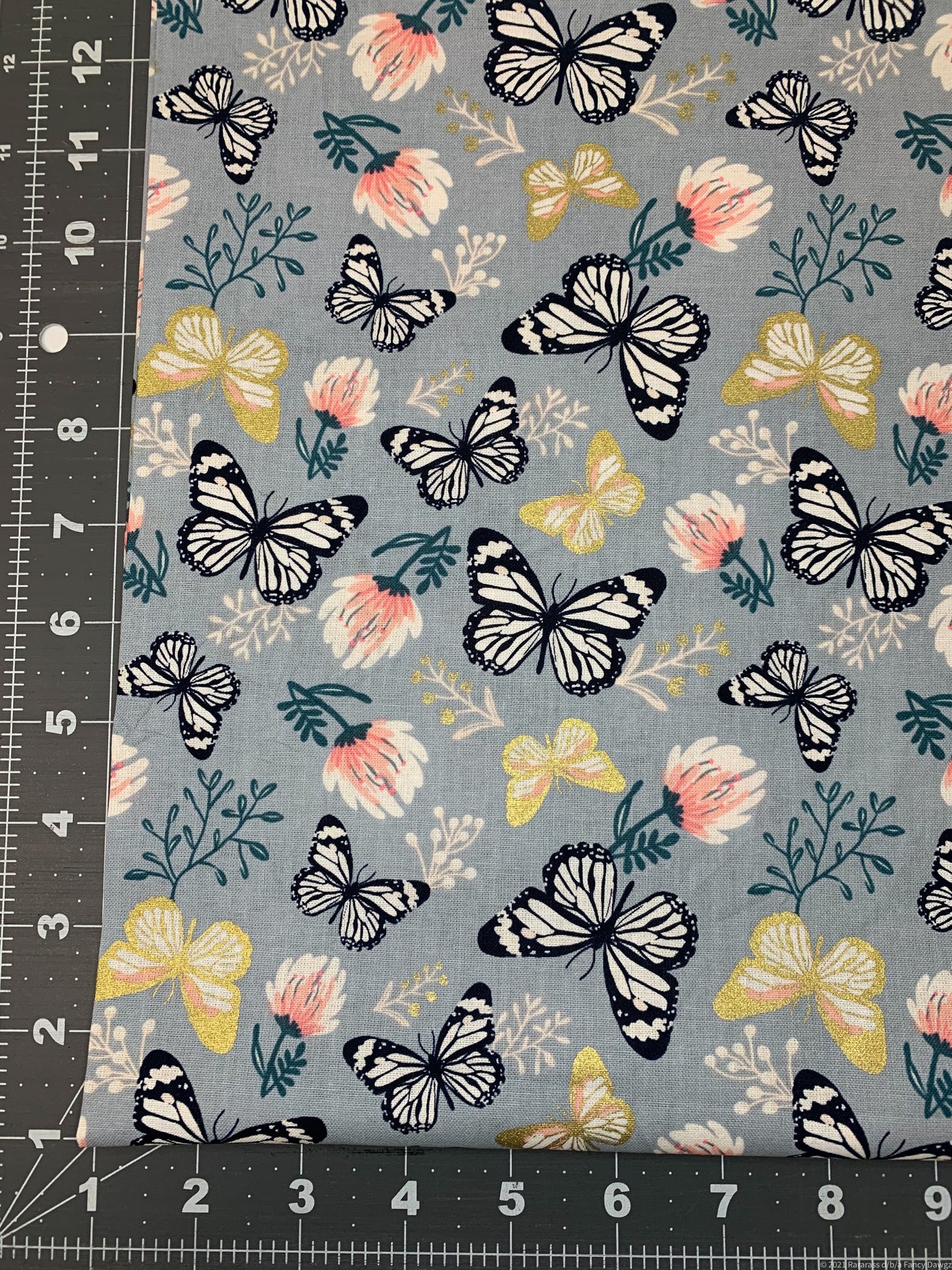Grey Butterfly and Pink flower fabric 29170101LWM